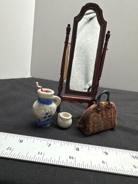 Miniature Vintage Mirror Ceramic Pitcher Tapestry Bag Candles Set Chamber Pot Va